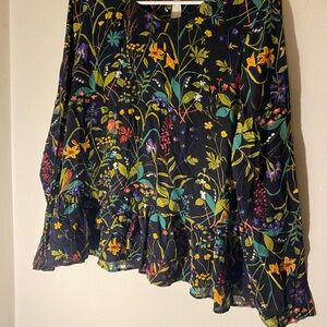 Rodebjer floral ruffle hem blouse size medium